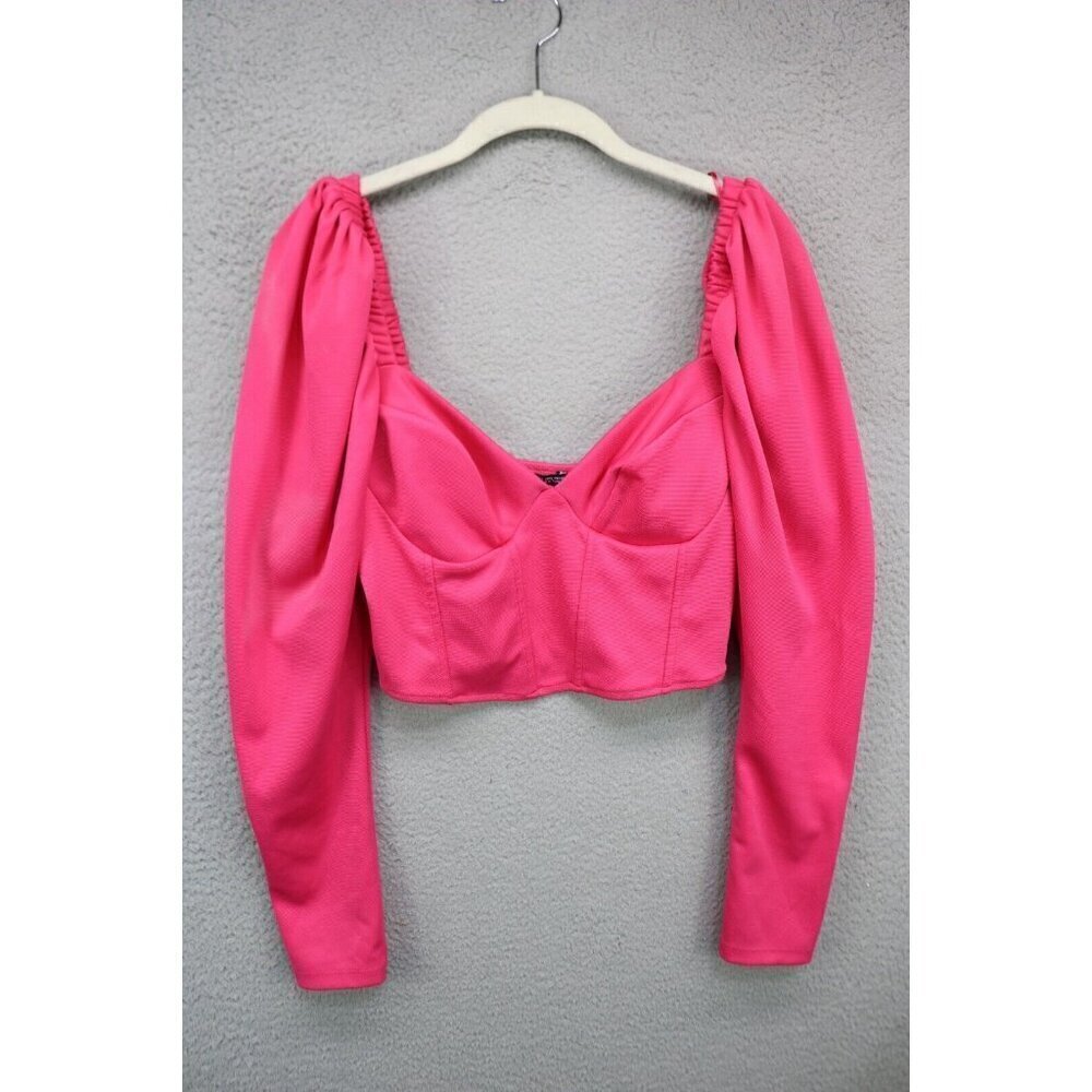 Zara Long Sleeve Pink Babydoll Cropped Top-Size Large
